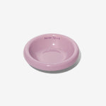 Mauve stoneware pet bowl, shallow round dish with glossy finish