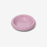 Light purple stoneware pet bowl, shallow round dish with glossy finish