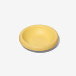 Yellow stoneware pet bowl, shallow round dish with glossy finish