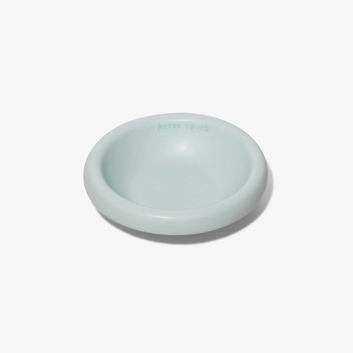 Light mint stoneware pet bowl, shallow round dish with glossy finish