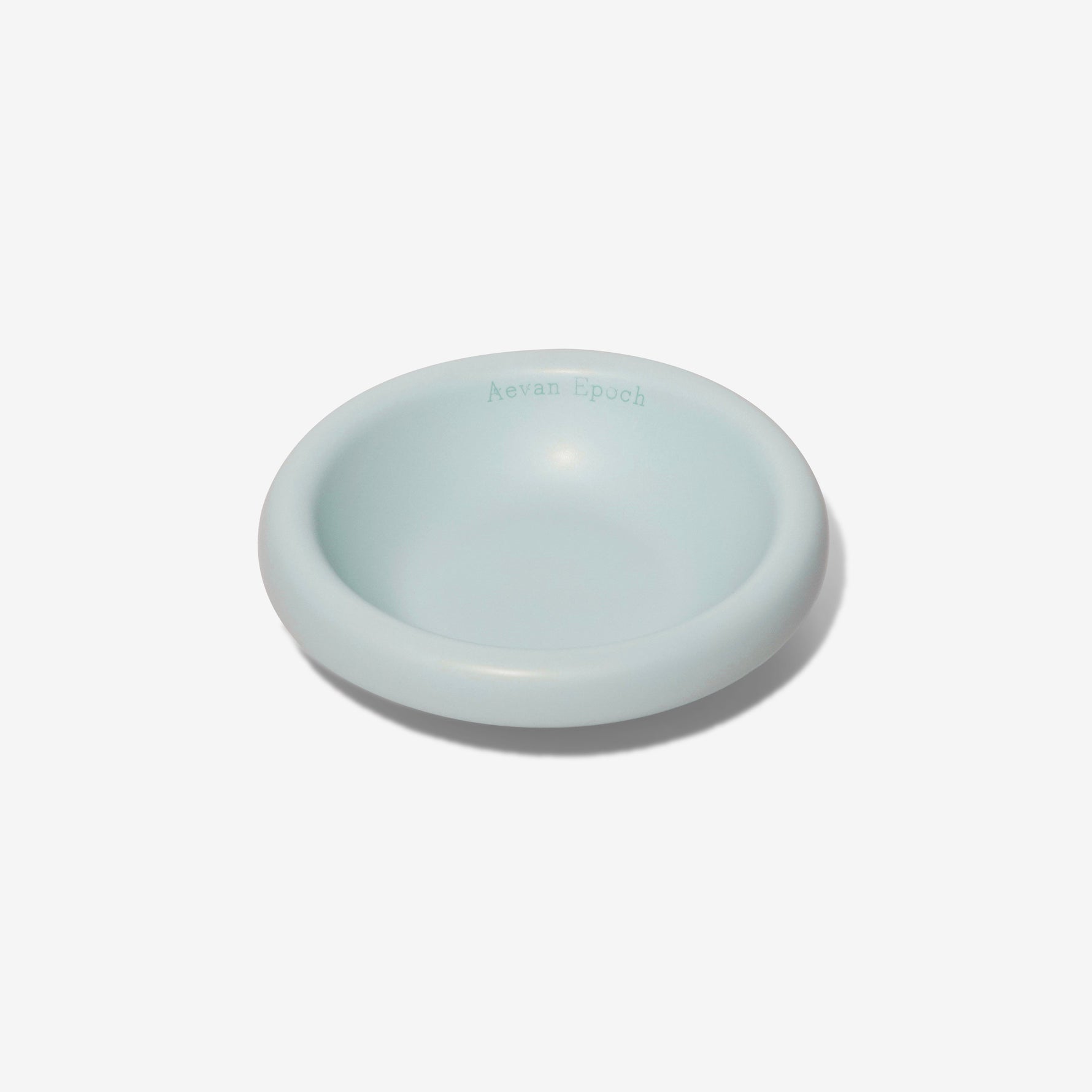 Light mint stoneware pet bowl, shallow round dish with glossy finish
