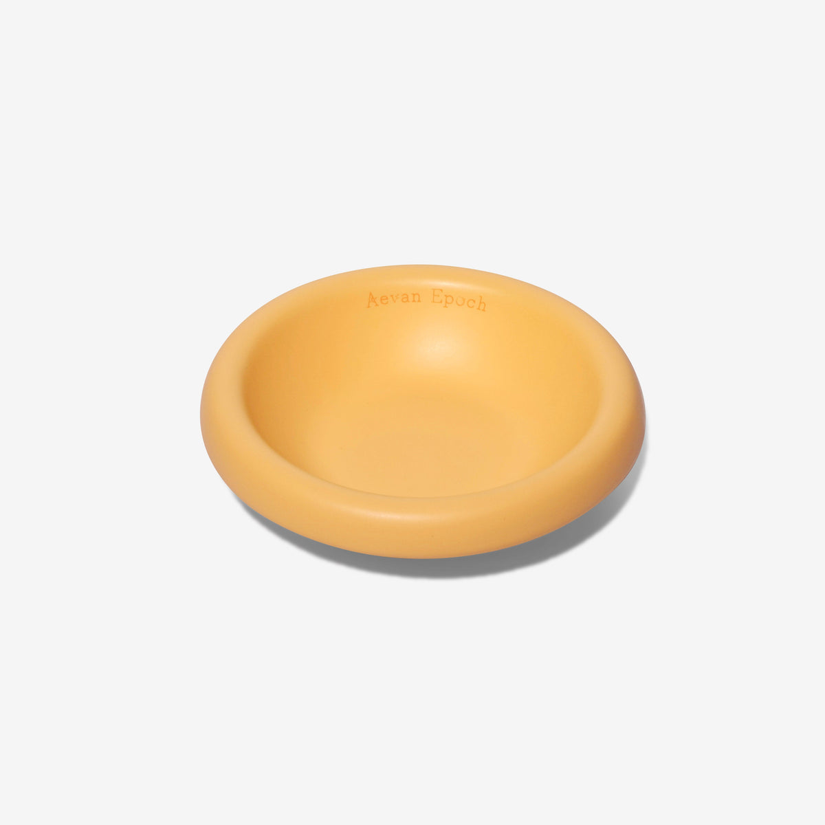 Amber yellow stoneware pet bowl, shallow round dish with glossy finish