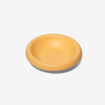 Amber yellow stoneware pet bowl, shallow round dish with glossy finish
