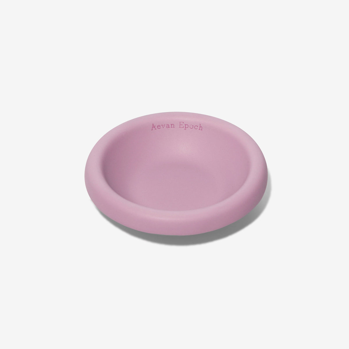 Dusty pink stoneware pet bowl, shallow round dish with glossy finish