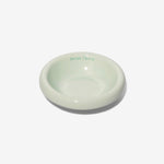 Pale mint stoneware pet bowl, shallow round dish with glossy finish