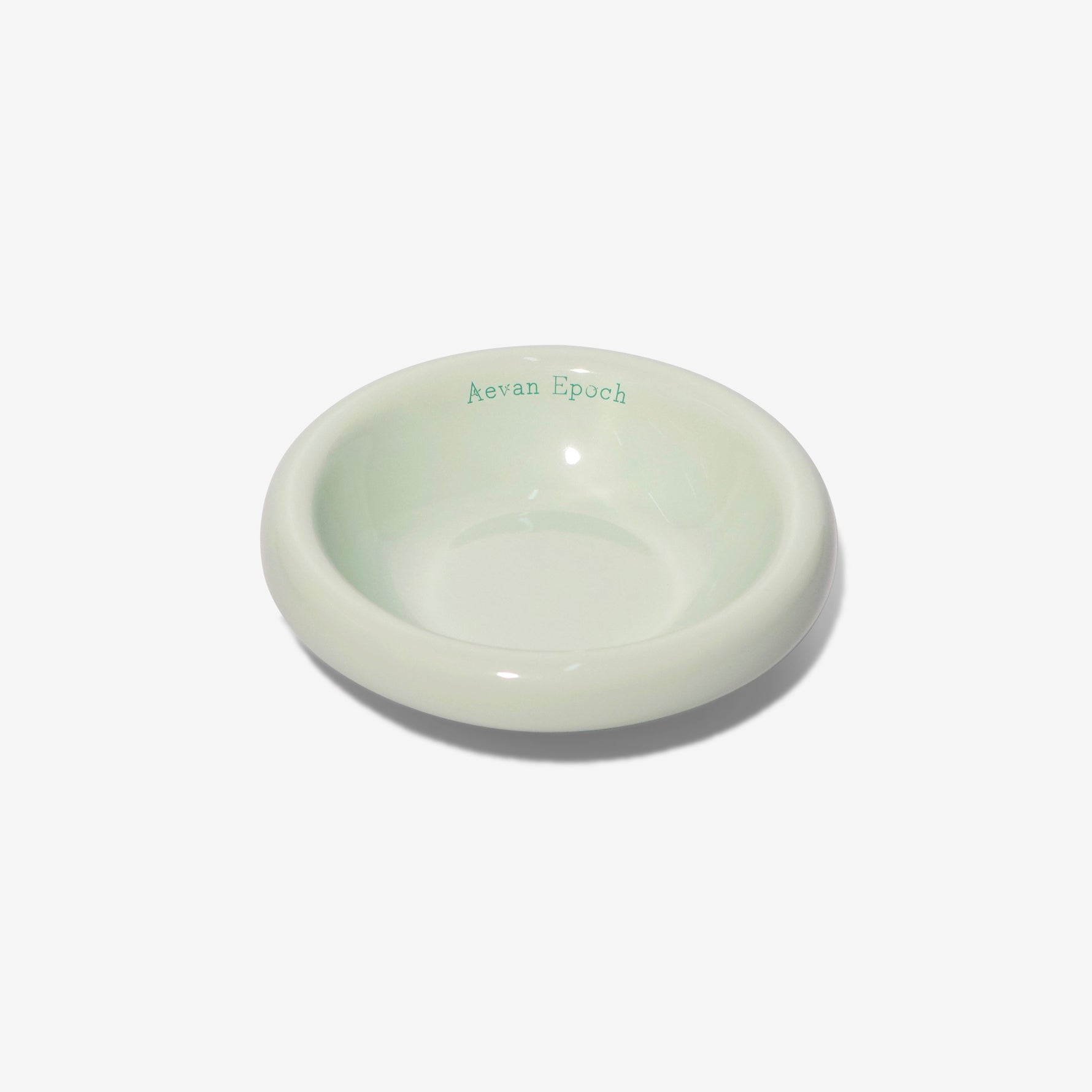 Pale mint stoneware pet bowl, shallow round dish with glossy finish