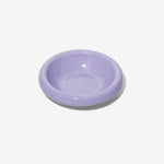 Stoneware pet bowl, glossy lavender, shallow round dish with raised rim