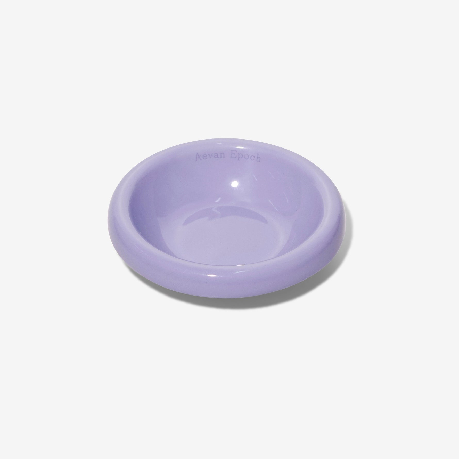 Stoneware pet bowl, glossy lavender, shallow round dish with raised rim