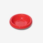Stoneware pet bowl, glossy red, shallow round dish with raised rim