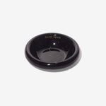 Stoneware pet bowl, glossy black, shallow round dish with raised rim