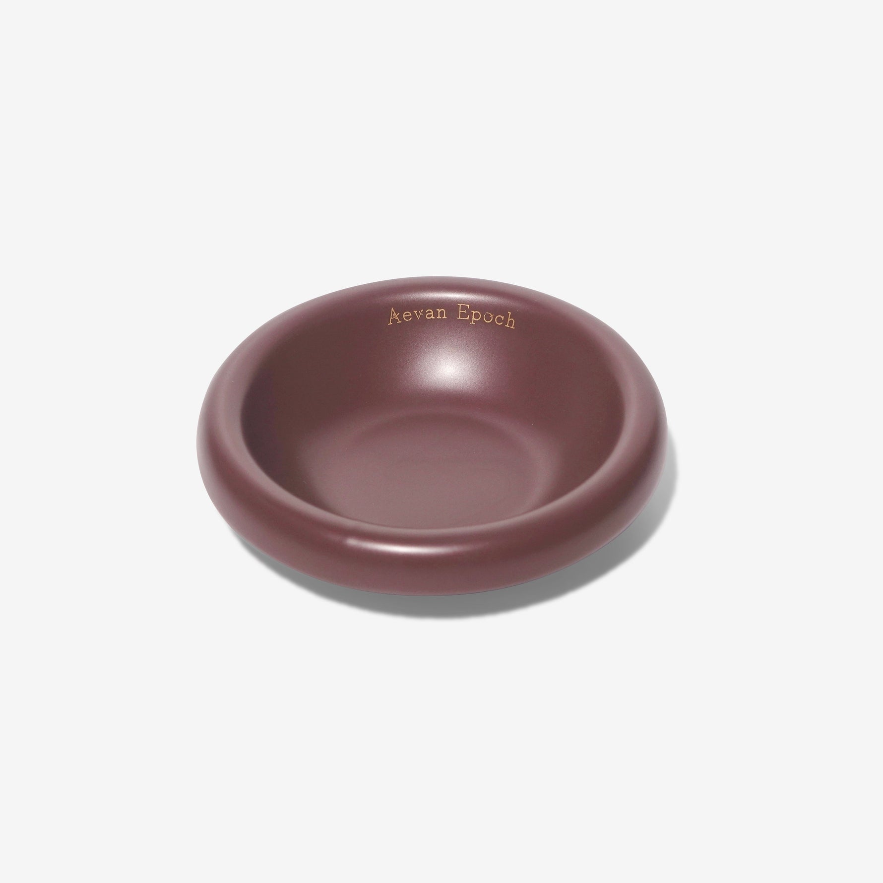 Stoneware pet bowl, glossy chocolate brown, shallow round dish with raised rim