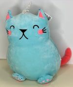 Large light blue cat squishy plush with glitter horn, red cheeks, and whisker marks