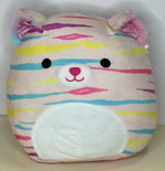 Striped pastel plush squishy pet toy with embroidered smile and heart-like nose badge