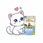 Calming cat chews pouch, Pet Naturals stand-up bag with cat graphic