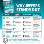 2% chlorhexidine antiseptic shampoo bottle with comparison infographic panel