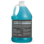 Jeffers 2% chlorhexidine shampoo jug back label; instructions and product facts panel