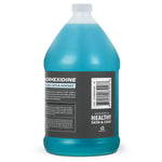 Jeffers 2% chlorhexidine shampoo jug side/back label with barcode and health icon