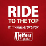 Ride to the top one-stop shop Jeffers Equine logo sign on red background