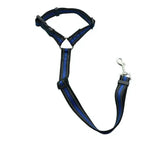 Pet car safety belt & harness, dark blue strap with black buckles and metal hook