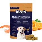 Dog multivitamin chew supplement pouch with dog and chew illustrations.