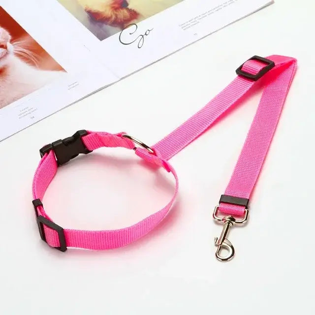 Pink pet car seat belt & harness with adjustable strap and metal hook clip