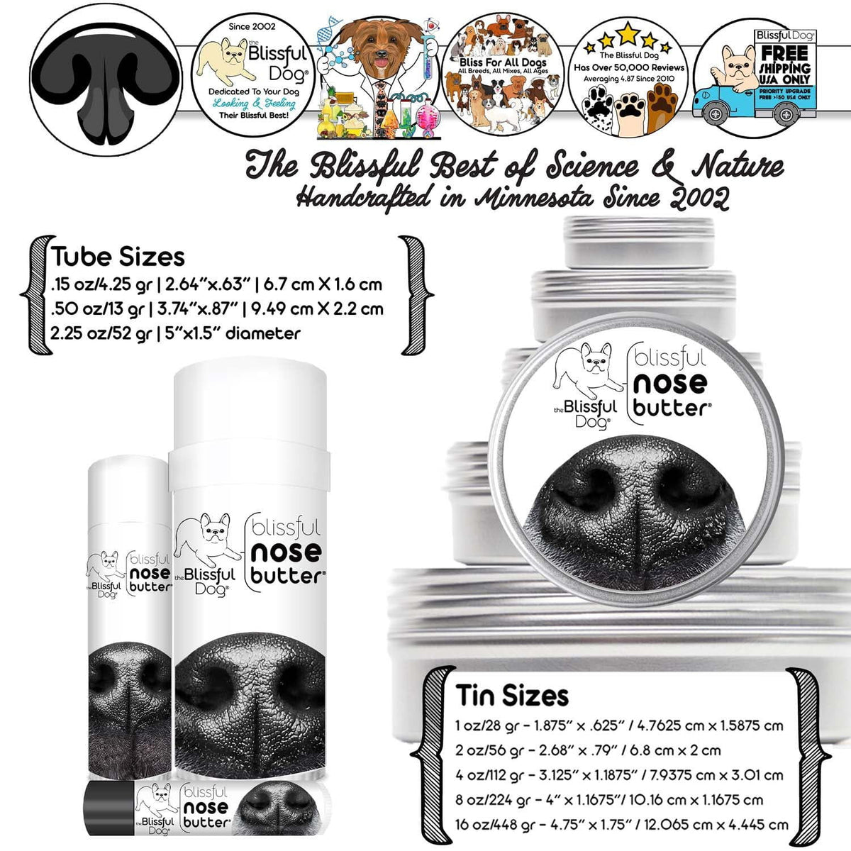 Blissful nose butter tin and tube size options