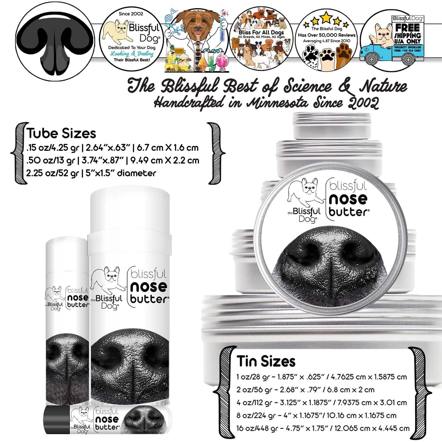 Blissful nose butter tin and tube size options