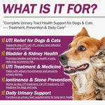Urinary tract support supplement label with dogs and cats and feature text