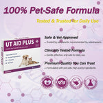 Urinary tract support capsule supplement box with pet-safe and tested icons
