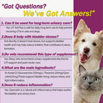 Urinary tract support supplement FAQ panel with dog and cat faces