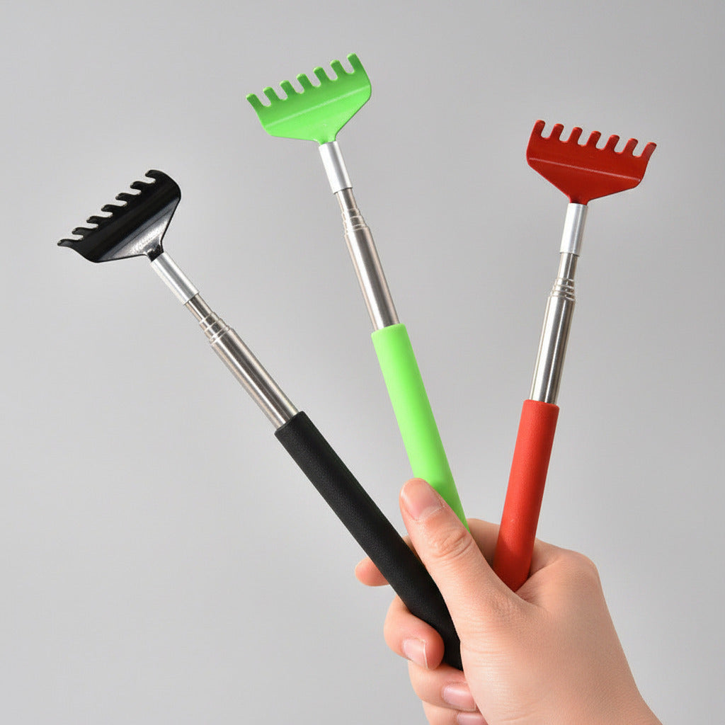 Teleskop-Kratz- und Groomer-Tool mit drei Aufsätzen, Grün/Schwarz/Rot