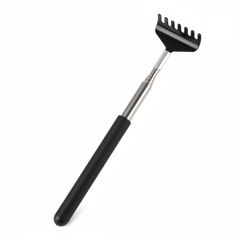 Teleskop-Kratz- & Groomer-Tool, schwarzer Kopf mit Zinken, schwarzer Griff