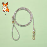 Rhinestone dog leash with light silver sparkly cord and gold clasp hardware