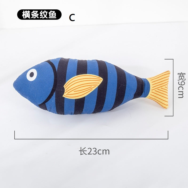 Blue striped fish plush toy with bell, style C; about 23 cm long