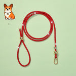 Rhinestone dog leash with red sparkly cord and gold clasp hardware