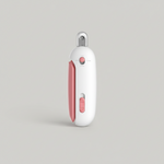 Pink-and-white precision pet clipper with enclosed trimming head and grip buttons