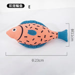 Peach and blue fish plush toy with bell, style E; about 23 cm long