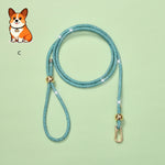 Rhinestone dog leash with blue-green sparkly cord and gold clasp hardware