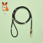 Rhinestone dog leash with black sparkly cord and gold clasp hardware