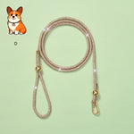 Rhinestone dog leash with champagne sparkly cord and gold clasp hardware