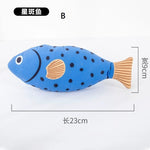 Blue spotted fish plush toy with bell, style B; about 23 cm long