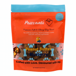 Soft and chewy dog treat pouch, Peanut Butter Blueberry, orange bag