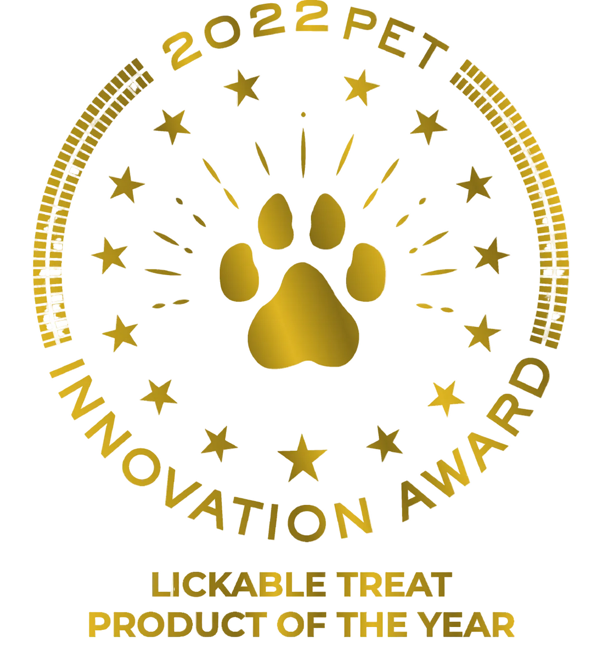 Gold paw award seal reading "Lickable Treat Product of the Year"