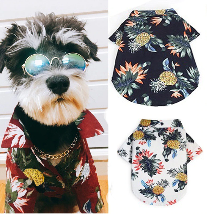 Dark tropical pineapple print pet shirt with short sleeves