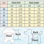 Pet shirt sizing chart diagram showing chest and back measurements