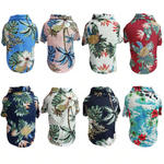 Assorted Hawaiian pet shirts with tropical print, various colors, short sleeves