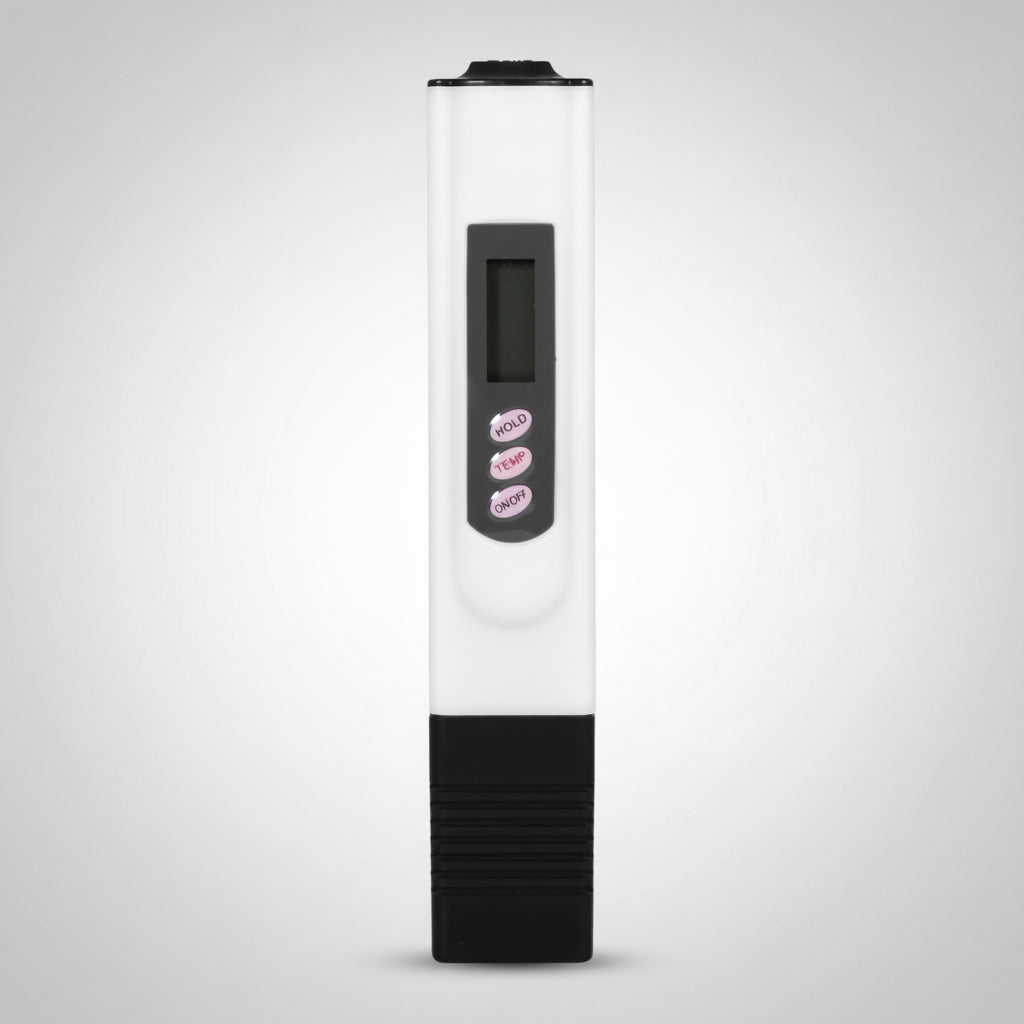Water quality testing pen meter, white body with LCD window and hold buttons