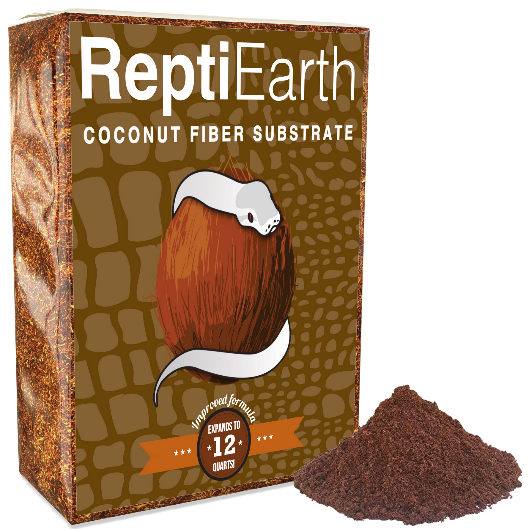 ReptiEarth coconut fiber substrate mix box with dark brown loose substrate