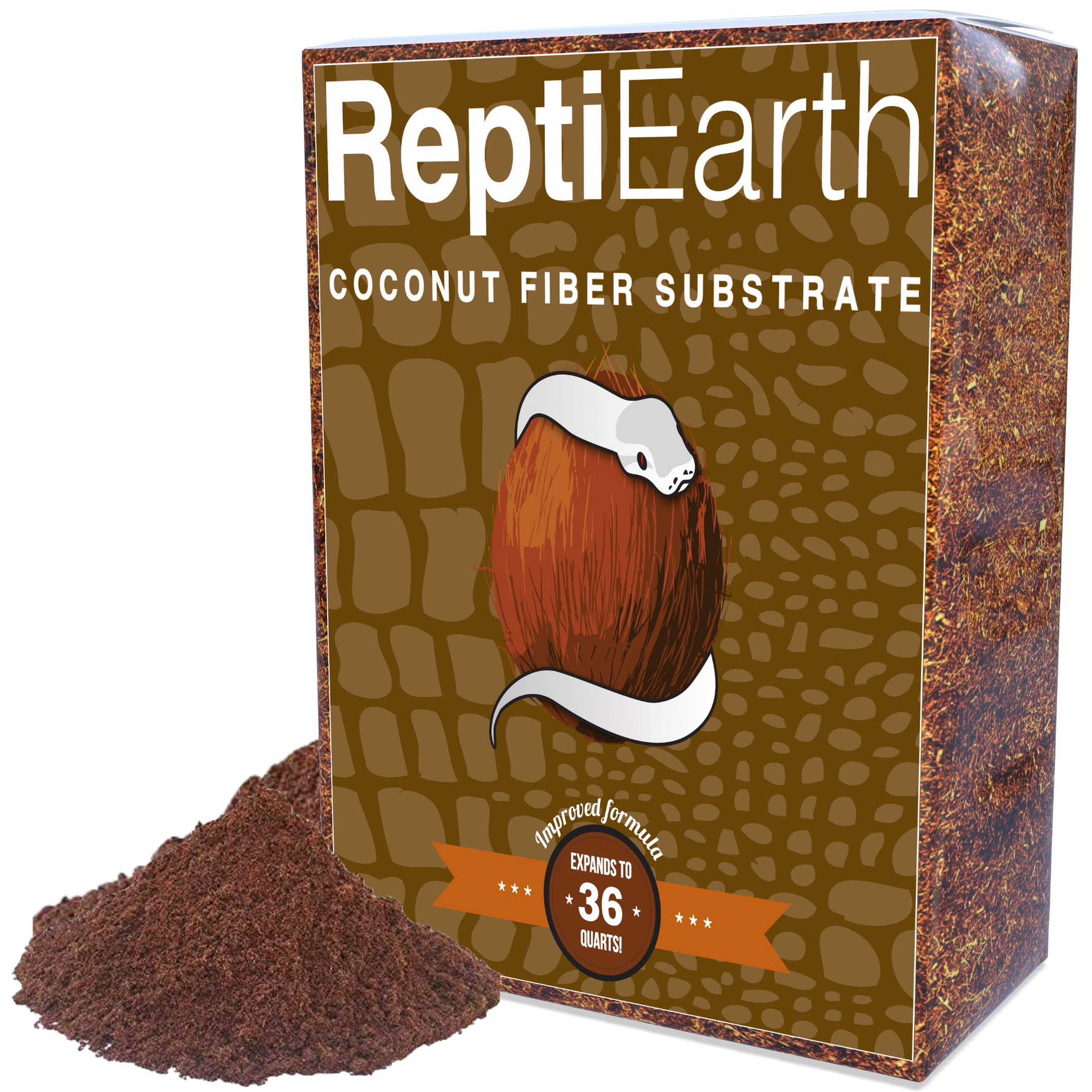 ReptiEarth coconut fiber substrate bag with mound of dark brown substrate