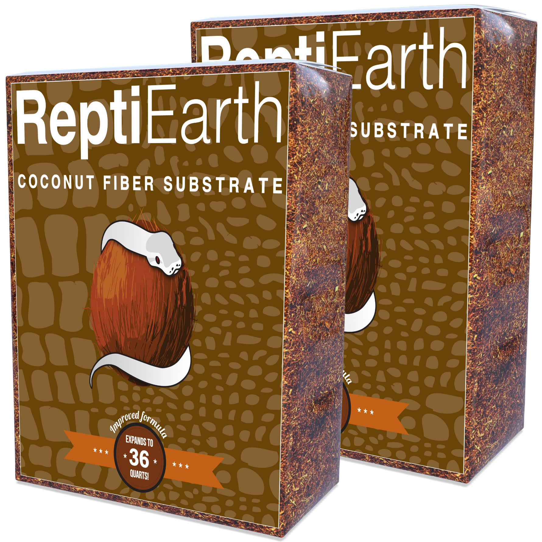 ReptiEarth coconut fiber substrate mix boxes with dark brown substrate mound